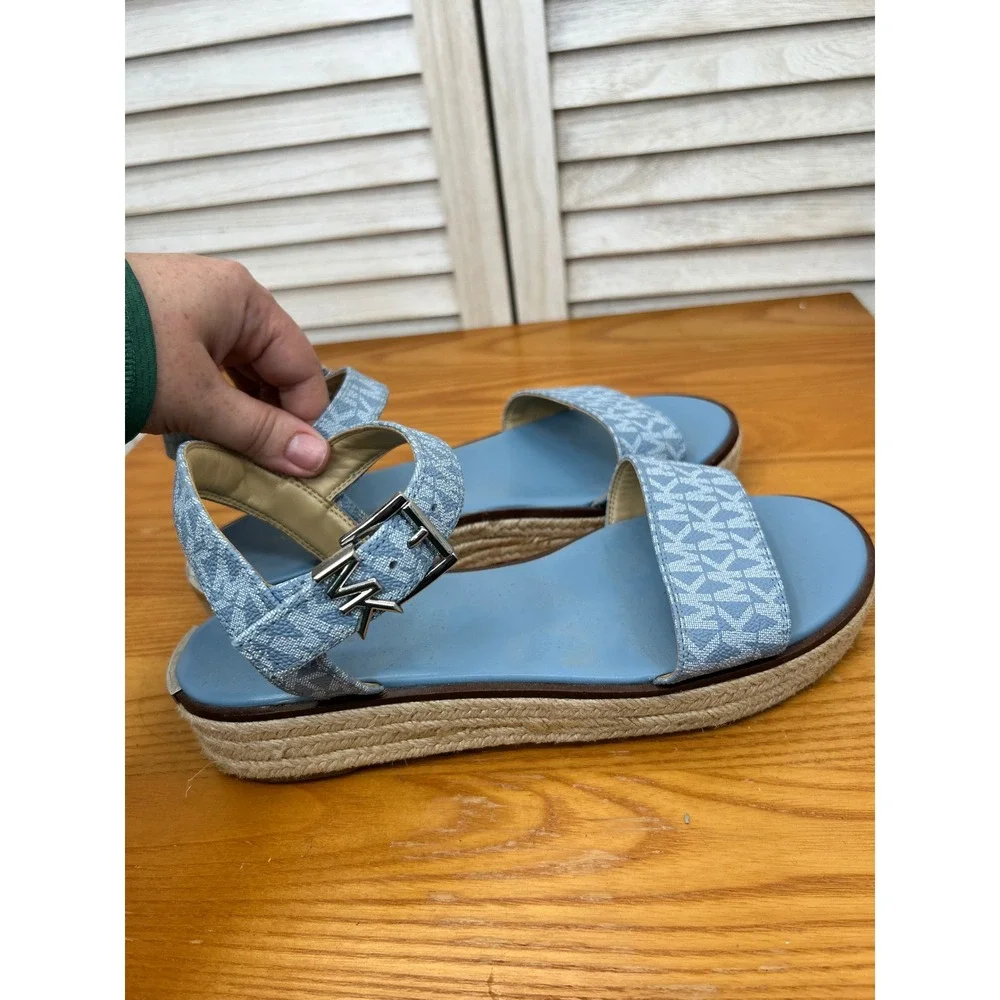 Michael Kors Espadrille Sandals 9.5/10 Blue Strappy Logo Platform